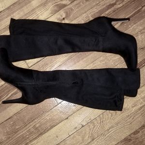 INC International Concepts Womens Black Leather Pointed Toe Knee High Boots